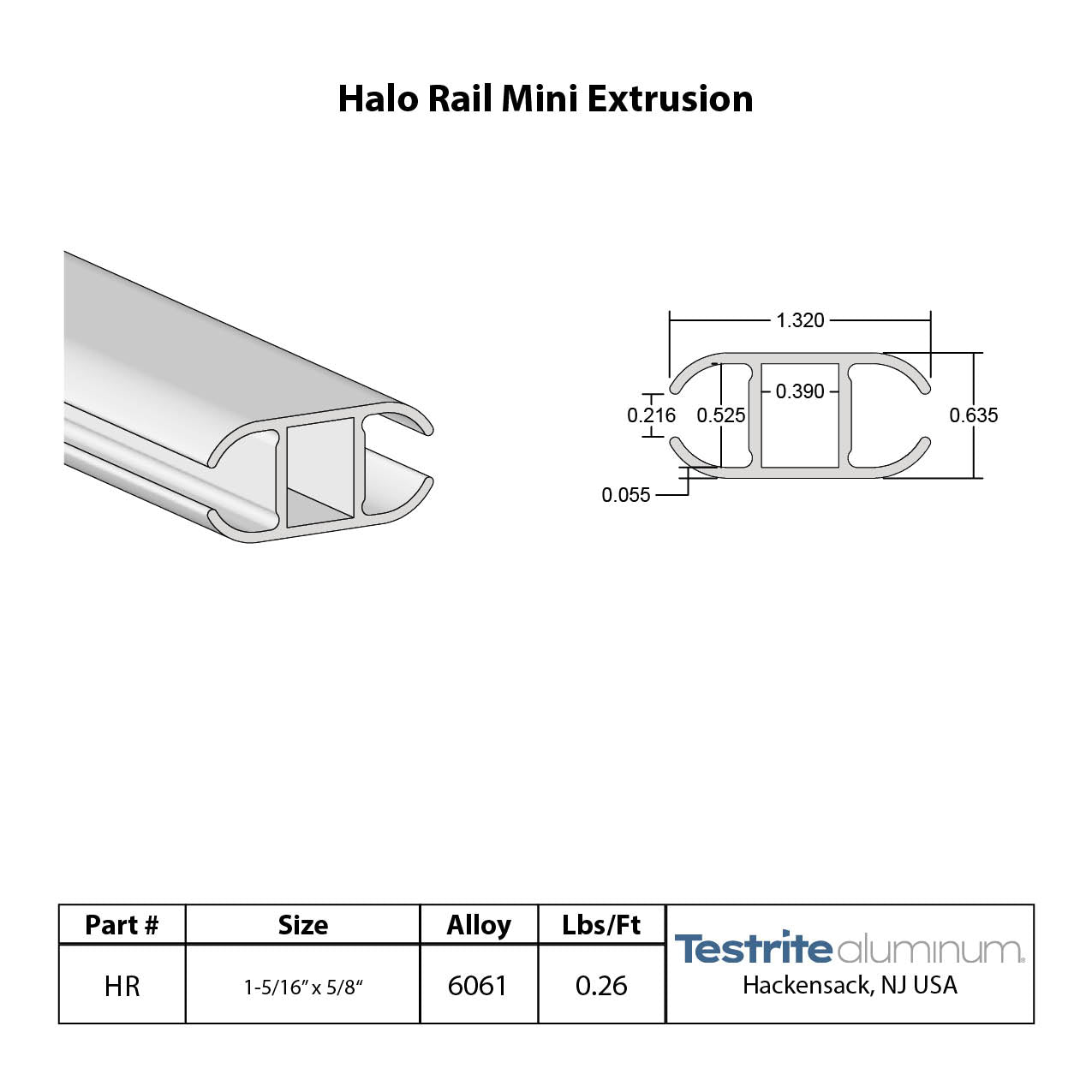 Halo Rail Mini Extrusion Spec Card Aluminum Awning Rail Mini Aluminum Oval Extrusion Keder Rail 1/2" Diameter