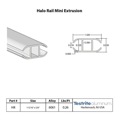 Halo Rail Mini Extrusion Spec Card Aluminum Awning Rail Mini Aluminum Oval Extrusion Keder Rail 1/2" Diameter