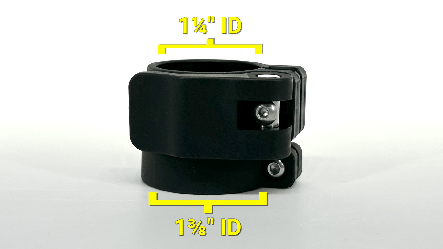 Telescopic tubing clamp 1-3/8" to 1-1/4", 1.375" to 1.25" telescopic tubing flip clamp lock