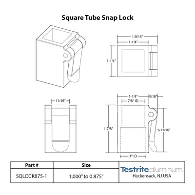 Specification Sheet for Square telescopic tubing lock 7/8" to 1" square 0.875" to 1" square telescopic tubing lock plastic
