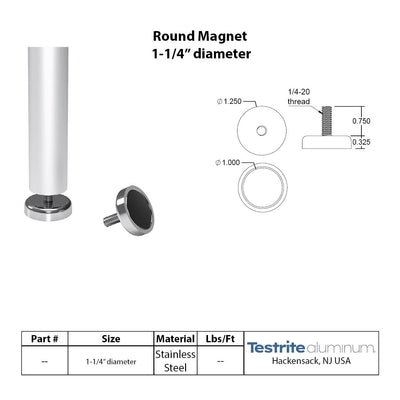 Round Neodymium Magnet 75 lbs pull force rated 1-1/4" diameter with male 1/4-20 thread 3/4" long
