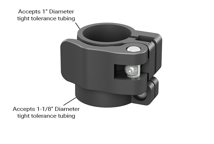 Telescopic tubing clamp 1-1/8" to 1", 1.125" to 1" telescopic tubing flip clamp lock
