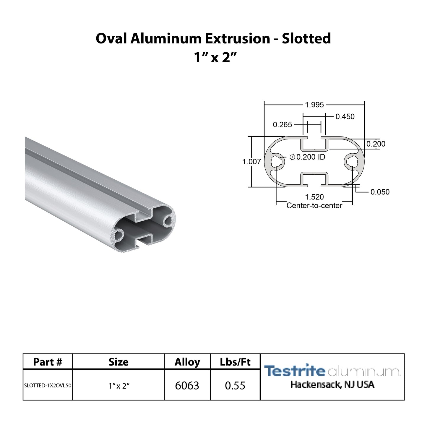 1" x 2" Aluminum Oval Slotted