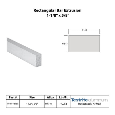Aluminum rectangle solid bar 5/8" x between 1-1/8" and 1-3/16"