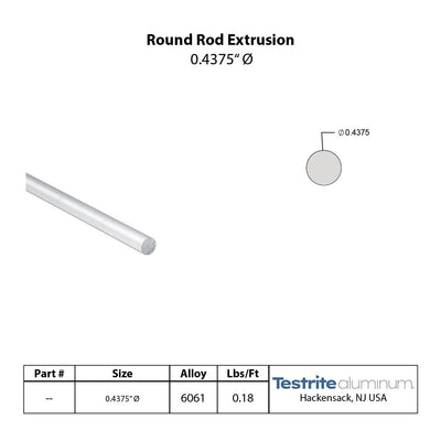 Specification sheet for 7/16" Aluminum Rod, .4375" Round Aluminum Rod Aluminum Round Bar Stock .4375in Round Aluminum Solid including lbs per ft
