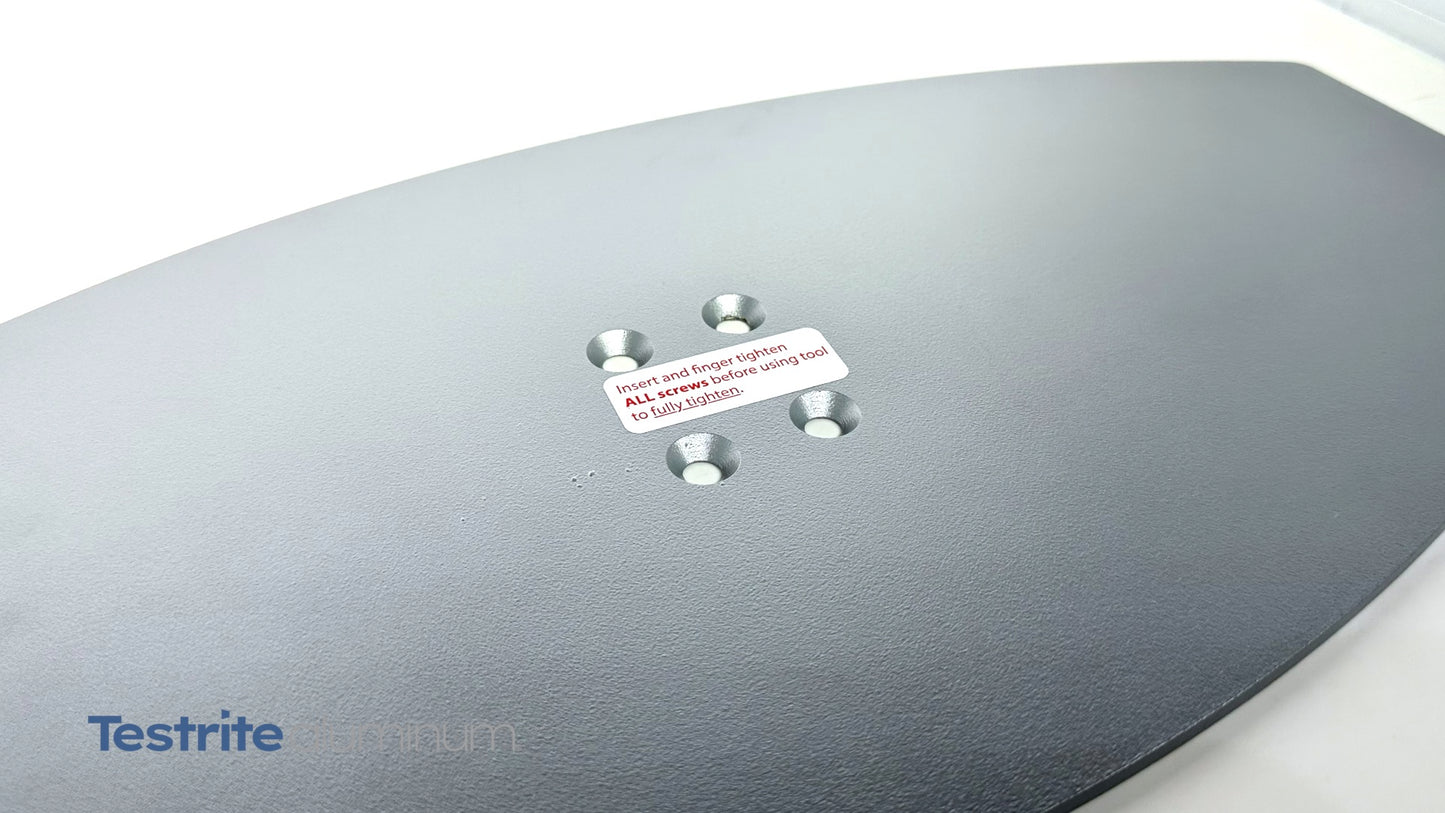 View of Marquise base underside with 4 holes countersunk for 1/4-20 flathead screws