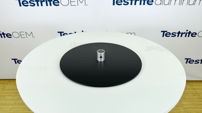 11" Round base with bushing for 1" OD x .038" Wall tubing, 5 lbs round steel base plate weighted steel base black, 3/16" thick steel, 7 gauge steel