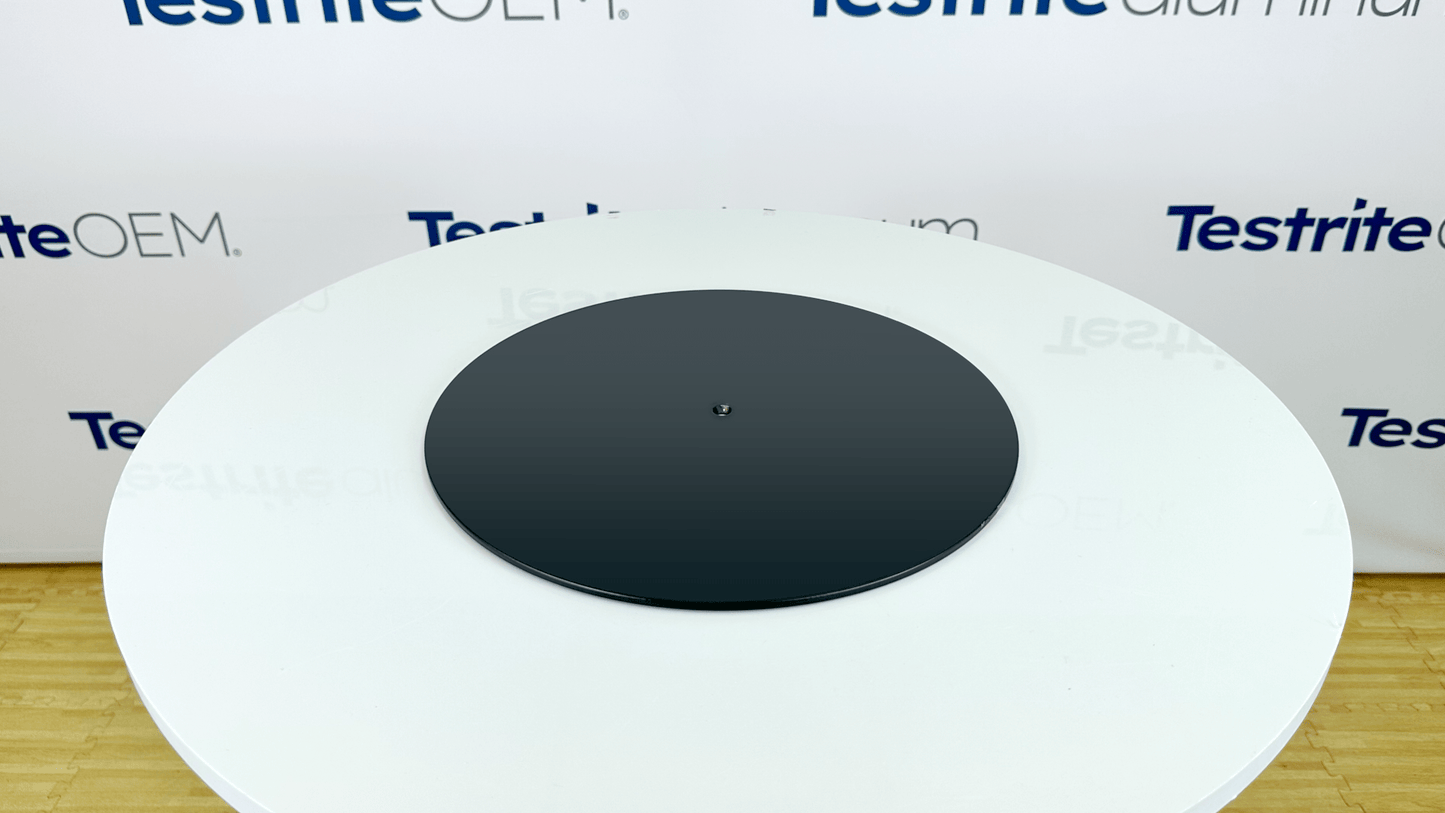 11" Round base with countersink for 1/4-20 flathead screw, 5 lbs round steel base plate weighted steel base black, 3/16" thick steel 7 gauge steel