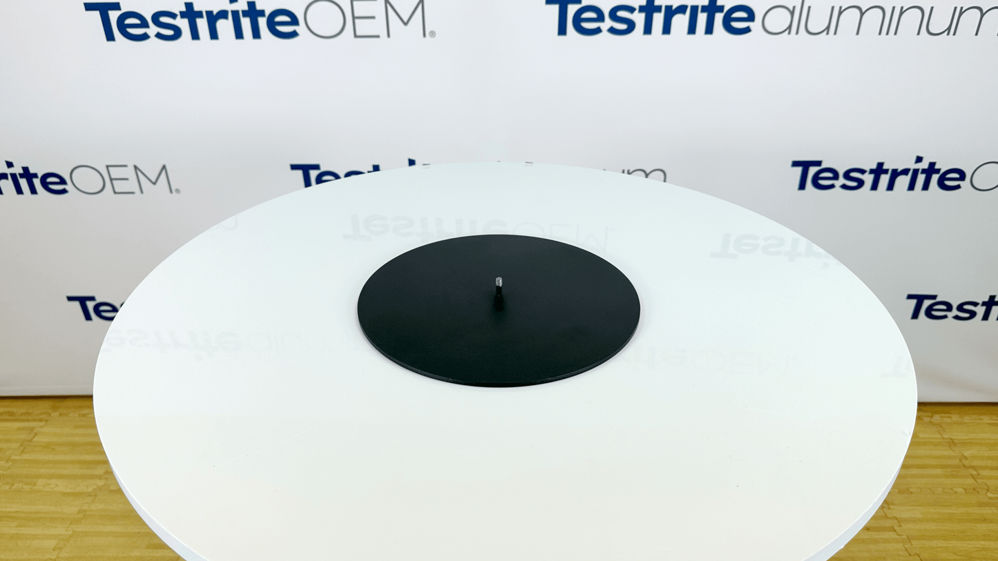 11" Round base with 1/4-20 male thread welded, 5 lbs round steel base plate weighted steel base black, 3/16" thick 7 gauge steel