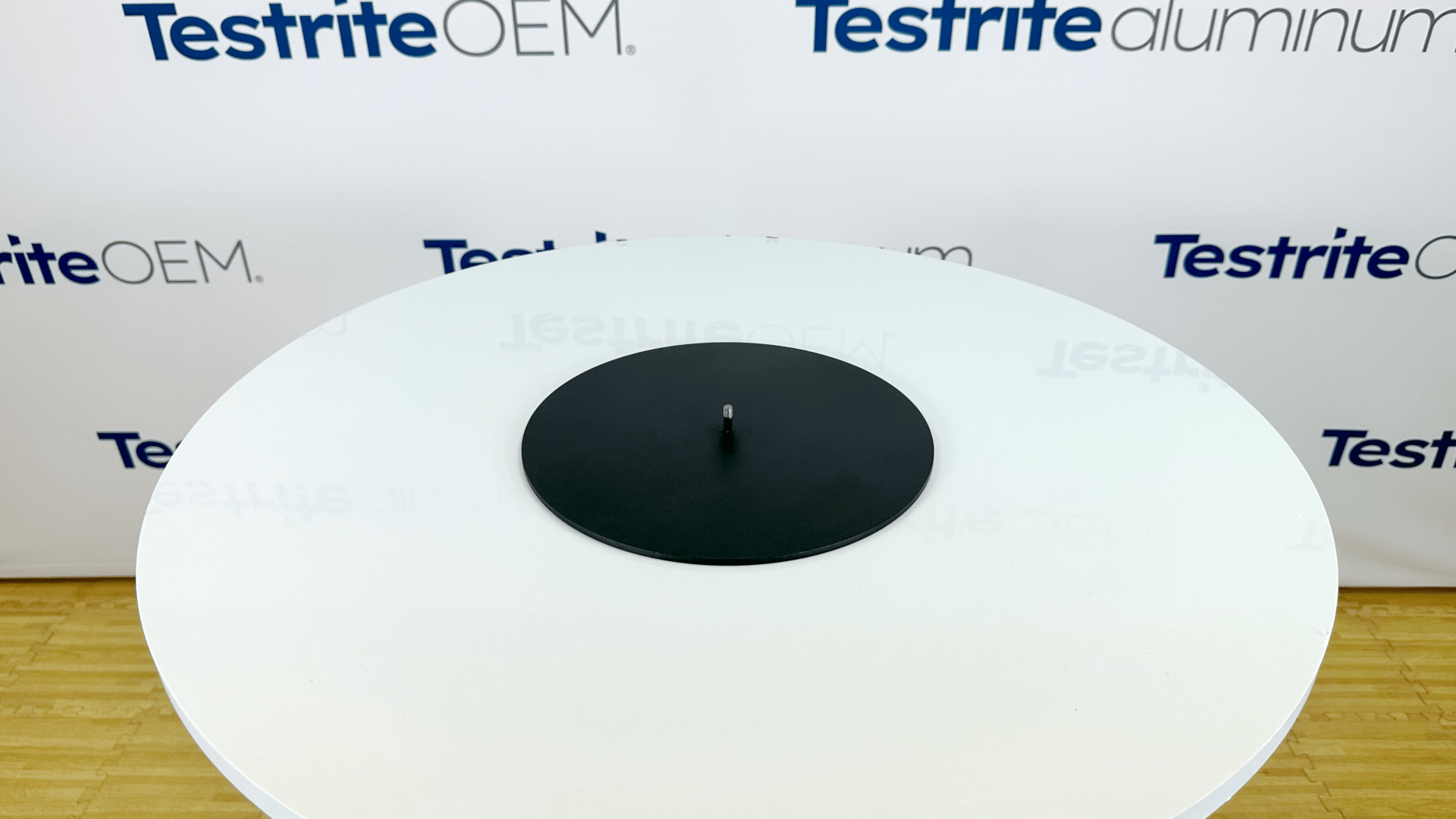 11" Round base with 1/4-20 male thread welded, 5 lbs round steel base plate weighted steel base black, 3/16" thick 7 gauge steel