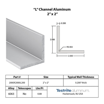 2" x 2" x 0.2" Aluminum L extrusion over 3/16" thick under 1/4" thick Aluminum L Extrusion 2" x 2"