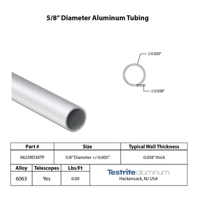 5/8" Diameter drawn aluminum tubing print .038" wall similar to.035" wall