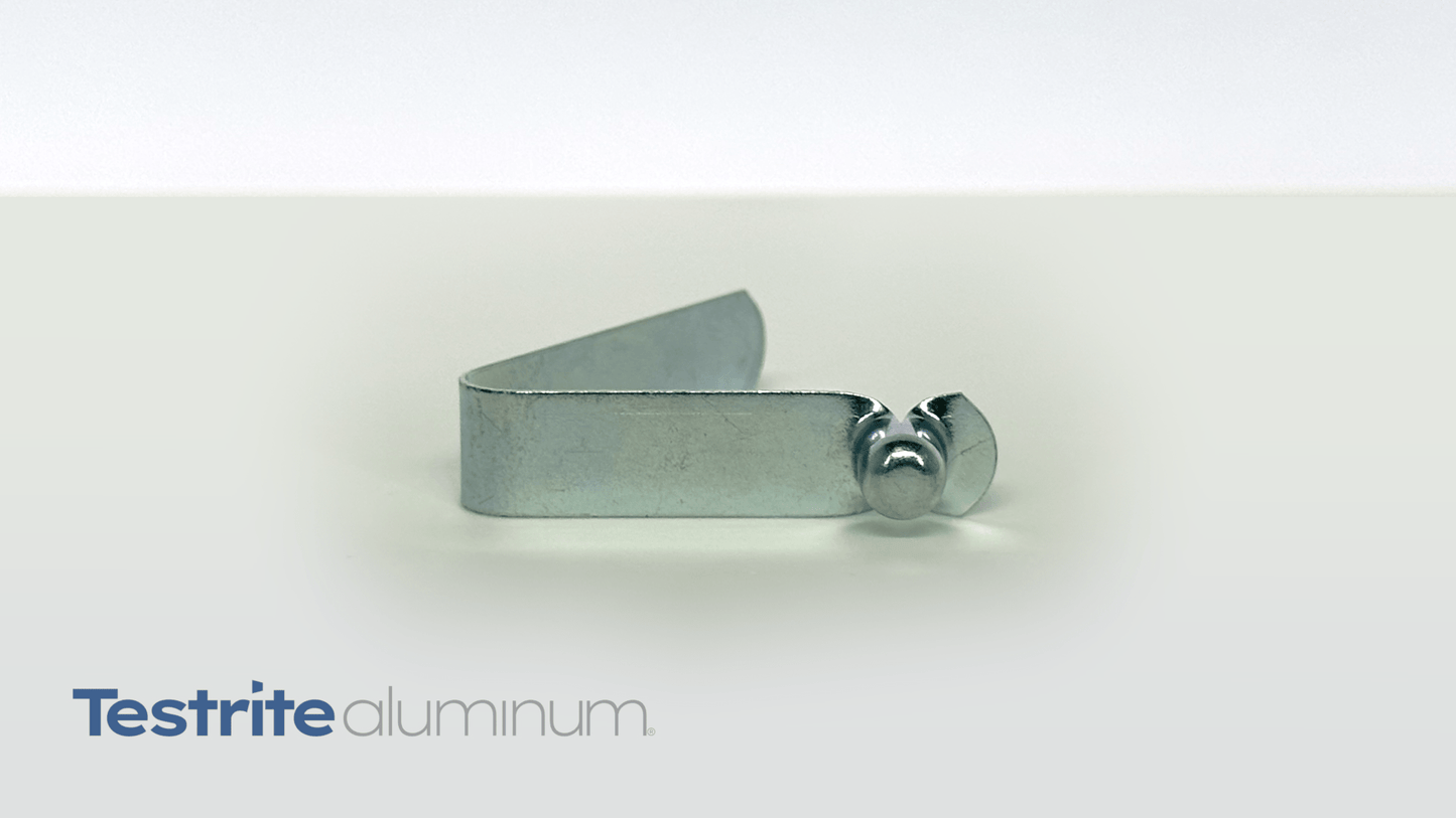 T120 Steel Spring Button for 3/4" OD 7/8" OD and 1' OD Tubing 0.75", 0.875", 1 inch OD Tubing with 0.24" 1/4" diameter x .028" or 1/4" high head, zinc plated steel front view straight leg