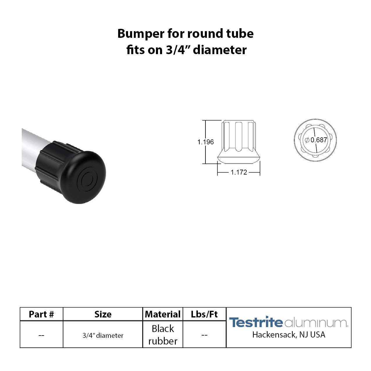 Crutch tips and rubber bumpers for round tubing