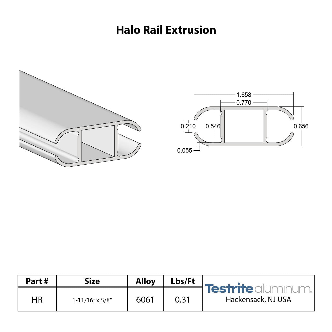 Halo Rail Spec Card Double Channel Oval Aluminum Rail for Keder
