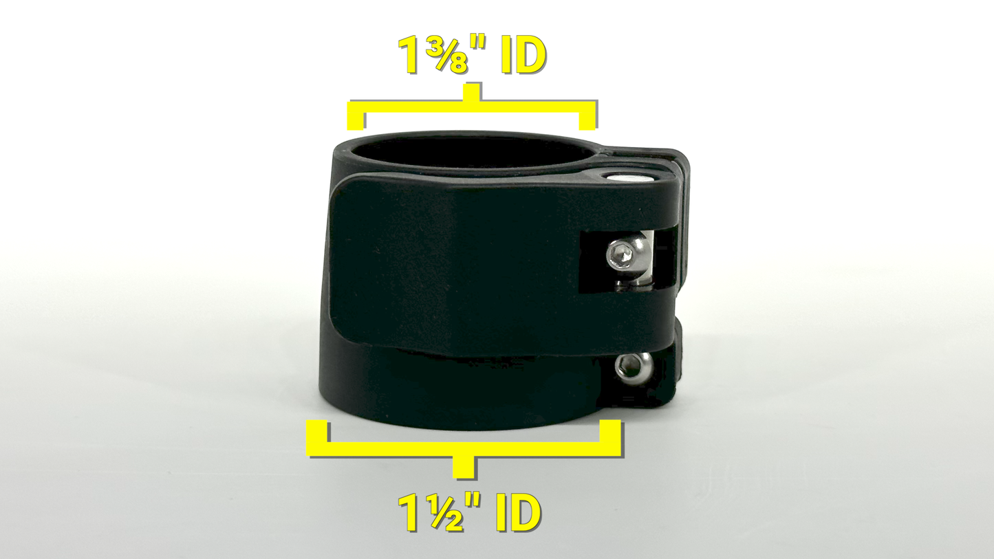 Telescopic tubing clamp 1-1/2" to 1-3/8", 1.5" to 1.375" telescopic tubing flip clamp lock