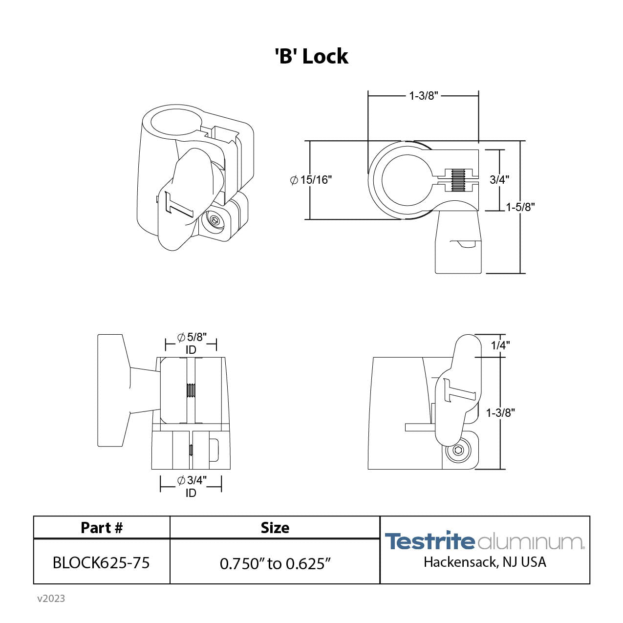 Spec Card B Split Collar Lock 3/4" to 7/8", 0.75" to 0.875" Telescopic tubing clamp