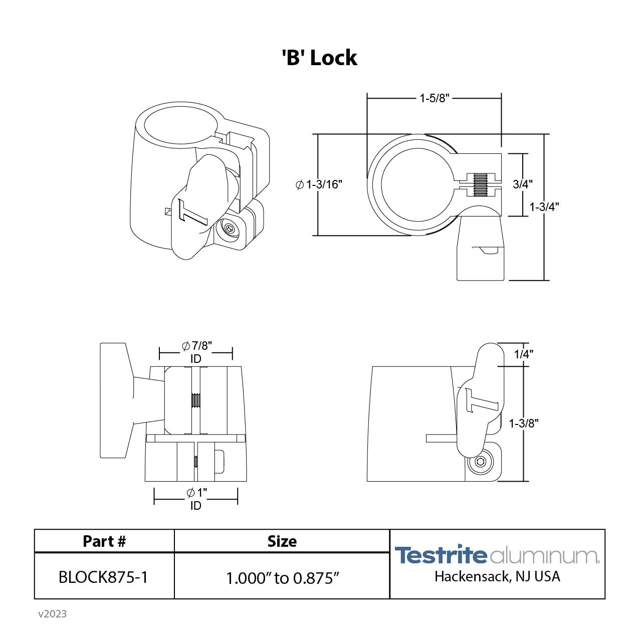 Spec Card B Split Collar Lock 1" to 1-1/8", 1" to 1.125" Telescopic tubing clamp