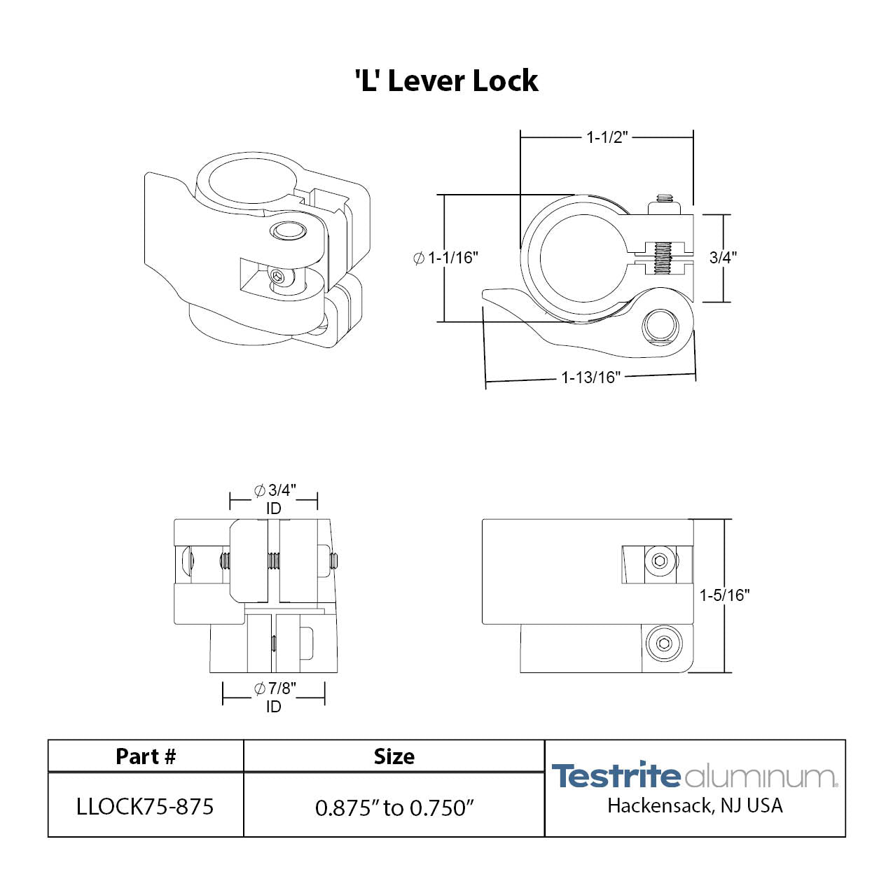 Specification sheet for LLOCK75-875