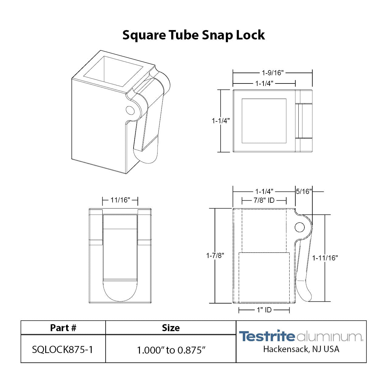 Square Tubing Telescopic Snap Lock 7/8