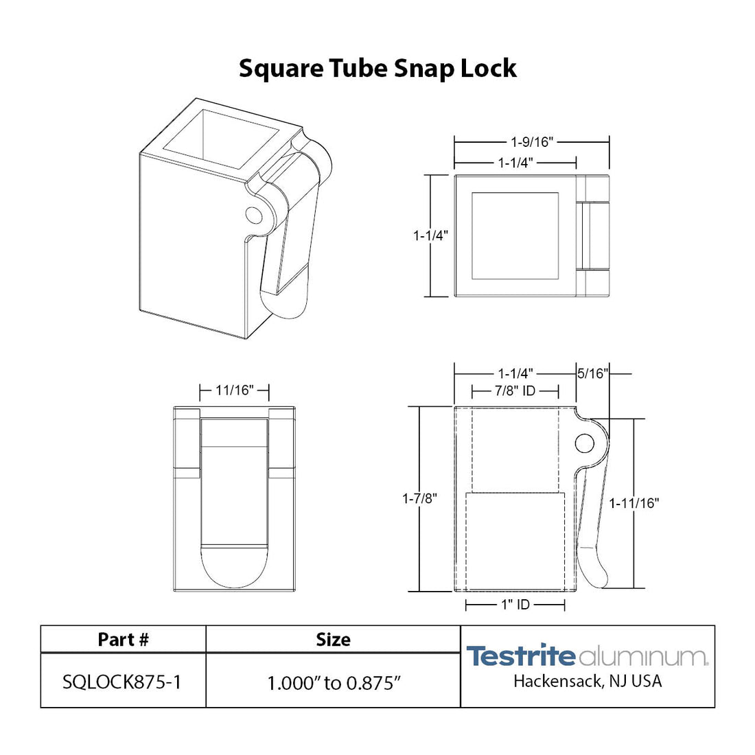 Square Tubing Telescopic Snap Lock 7/8