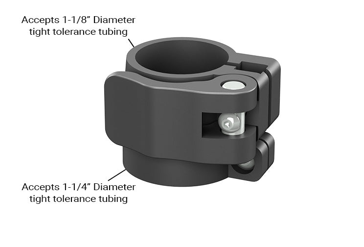 Telescopic tubing clamp 1-1/4" to 1-1/8", 1.25" to 1.125" telescopic tubing flip clamp lock