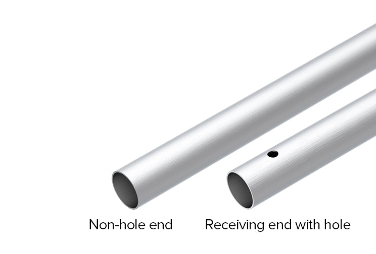 Close up of 1" OD aluminum tube for accepted our 1" swedged aluminum tube