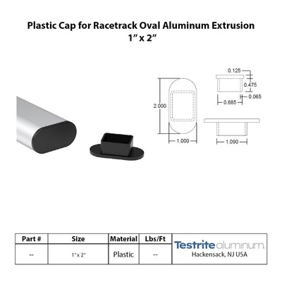 Plastic End cap for Racetrack Oval extrusion 1" x 2"