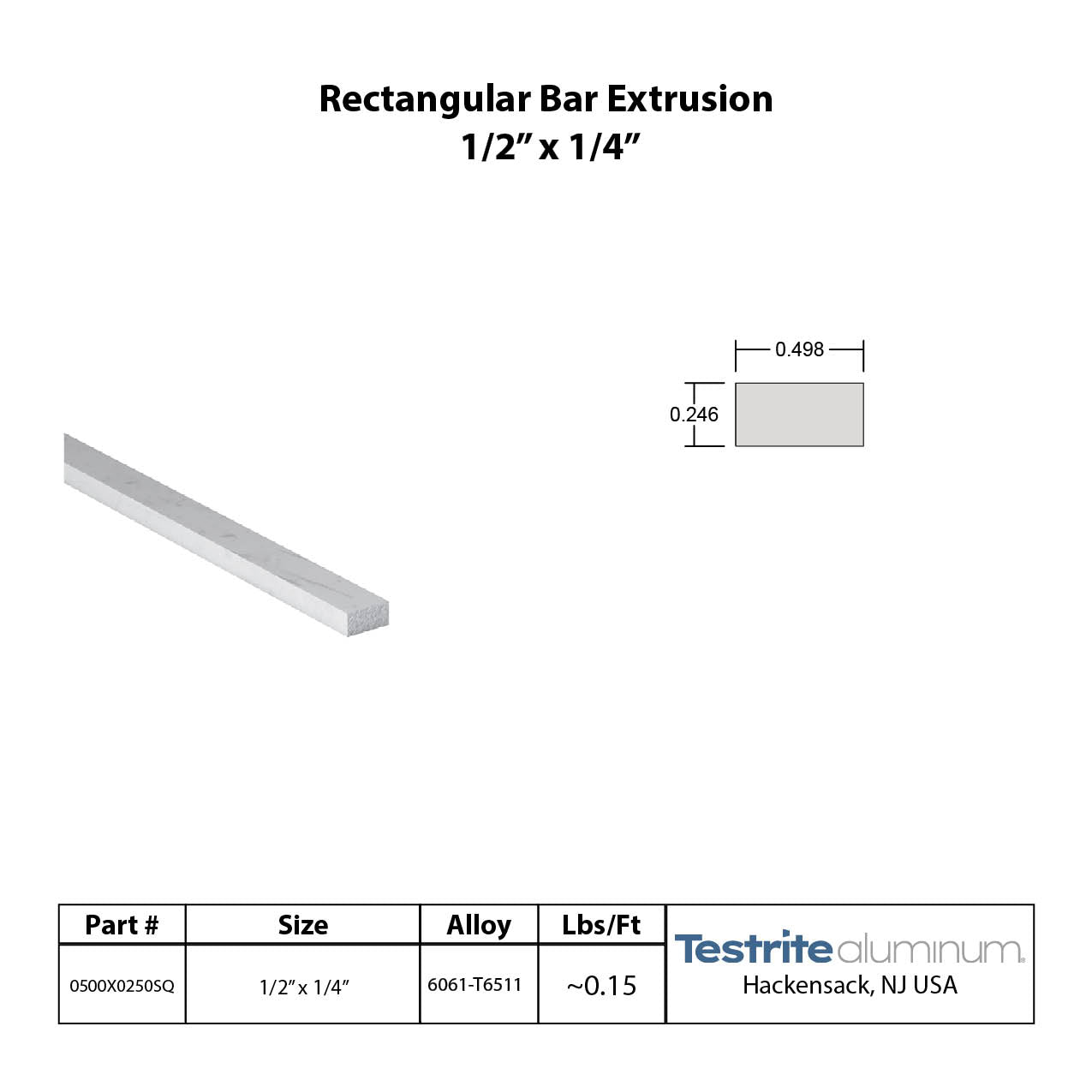 1/2" x 1/4" Rectangular Aluminum Bar