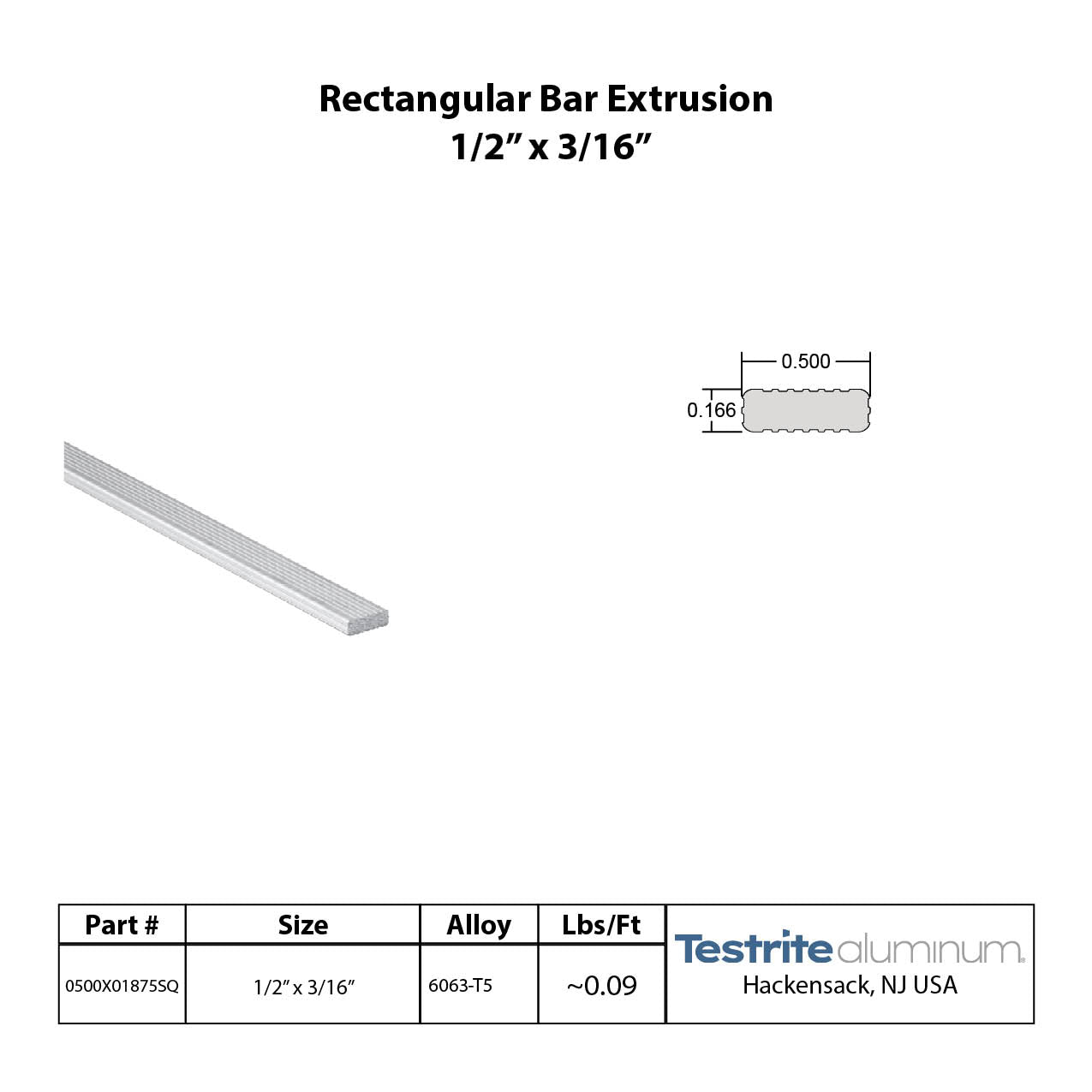 Aluminum Bar extrusion 1/2" x 3/16", roughly 0.5" x .1875" aluminum rectangle solid
