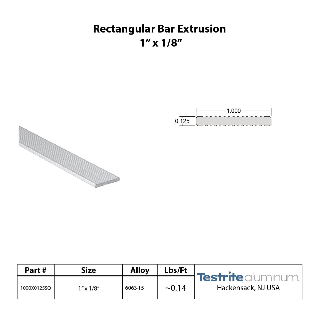 Aluminum Bar extrusion 1" x 1/8", 1" x .125" aluminum rectangle solid fluted