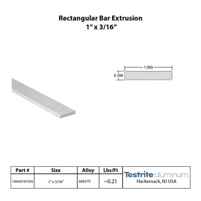 Aluminum Bar extrusion 1" x 3/16", 1" x .1875" aluminum rectangle solid fluted