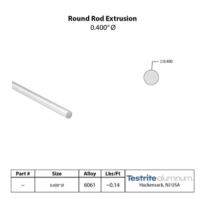 Specification sheet for 4/10" Aluminum Rod, .4" Round Aluminum Rod Aluminum Round Bar Stock .4in Round Aluminum Solid including lbs per ft