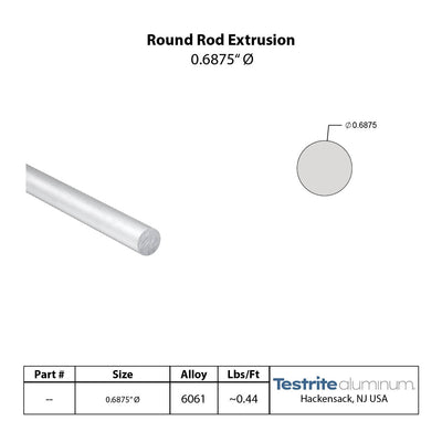 Specification sheet for 11/16" Aluminum Rod, .6875" Round Aluminum Rod Aluminum Round Bar Stock .6875in Round Aluminum Solid including lbs per ft