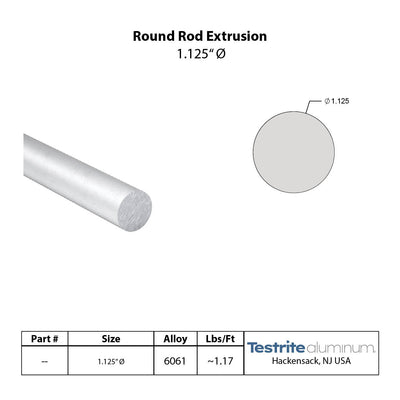 Specification sheet for 1-1/4" Aluminum Rod, 1.25" Round Aluminum Rod Aluminum Round Bar Stock 1.25in Round Aluminum Solid including lbs per ft