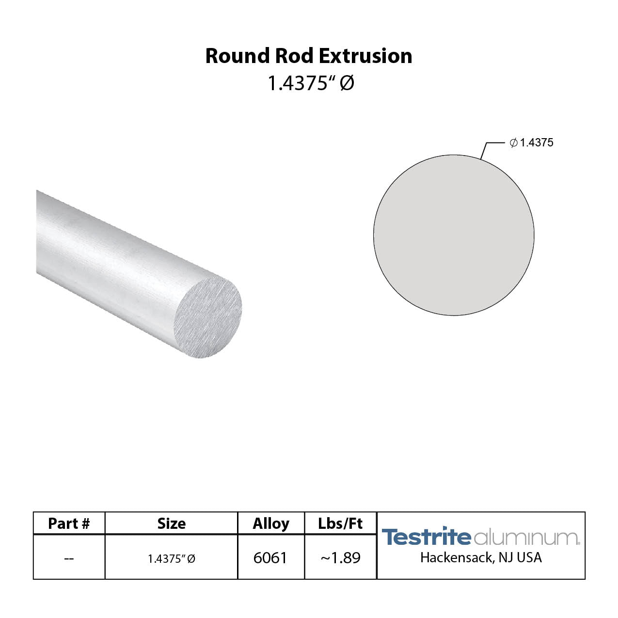 SpecificationS heet for 1-7/16" Aluminum Rod, 1.4375 Round Aluminum Rod Aluminum Round Bar Stock