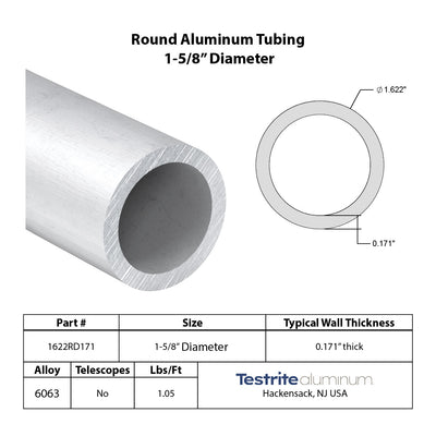 1.622" OD x 0.191" Wall Extruded Round Aluminum Tube 6063-T5