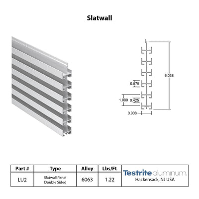 Aluminum 1" On-Center Double Sided slatwall, specification for ~7/8" thick aluminum double sided slot wall buy aluminum slatwall extrusion double sided