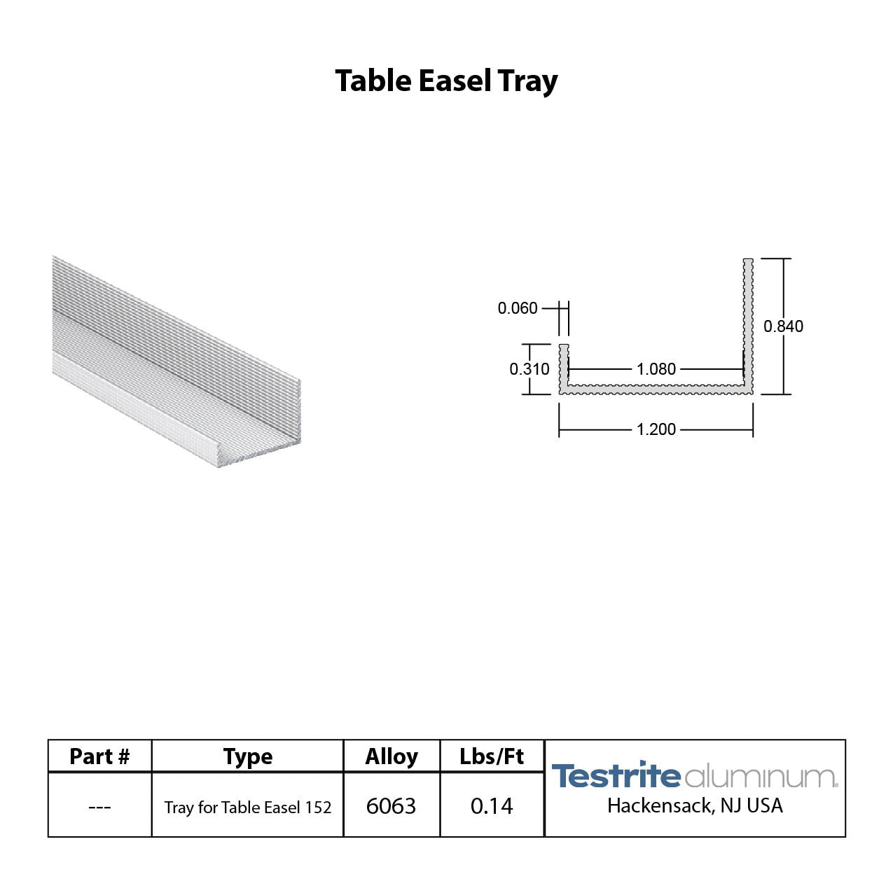 Testrite Aluminum 152 Table Easel