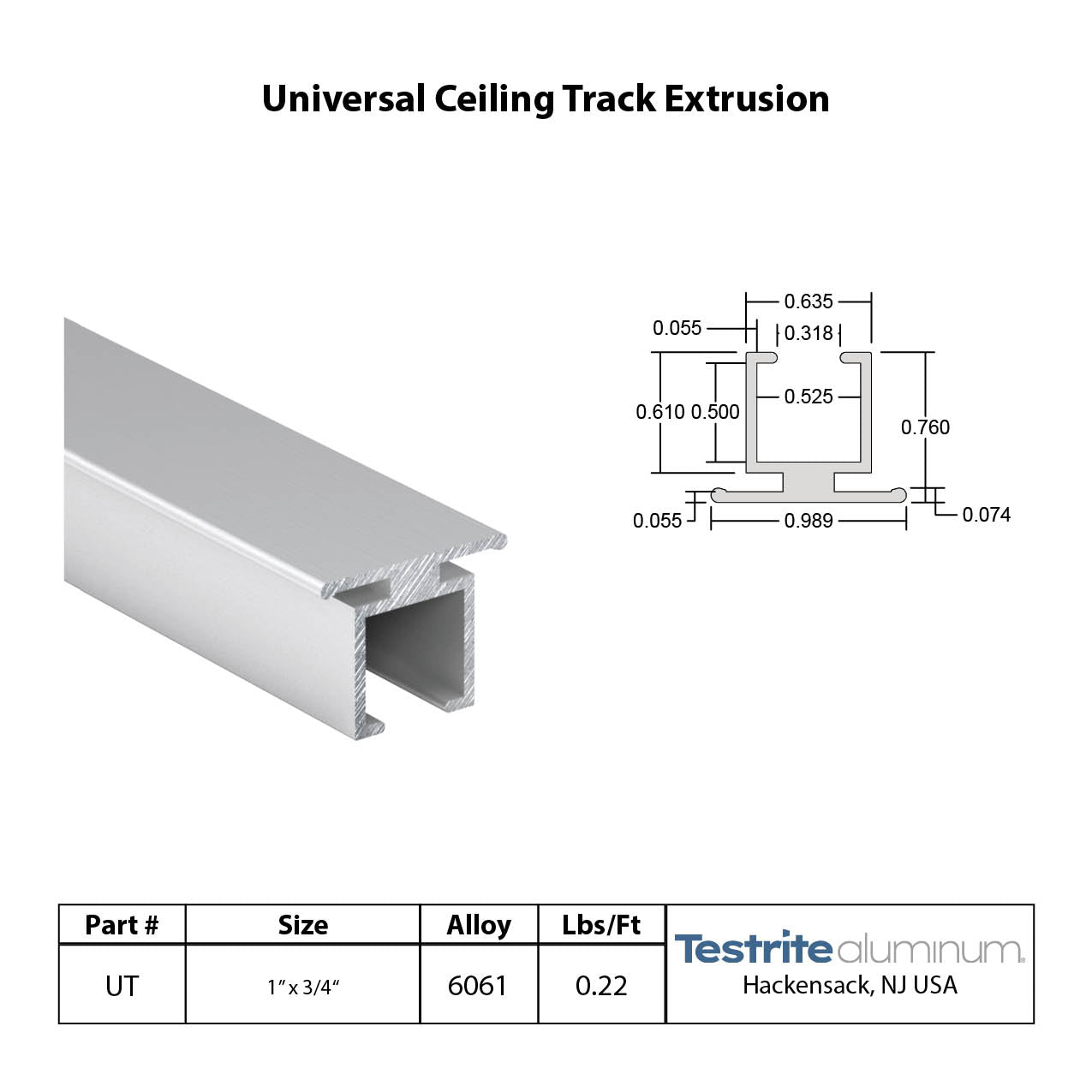 Universal Ceiling Track Spec Sheet Aluminum Ceiling Track 1/2" x 1/2" ID Aluminum Track Extrusion
