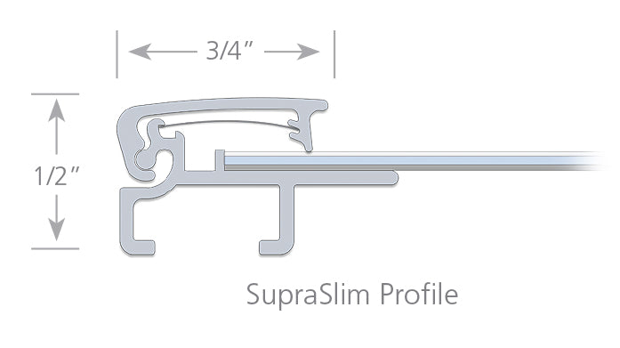 Illustration of how the SupraSlim top can be used to build a narrow 3/4" profile Snapframe and only 1/2" deep (all other parts must be purchased separately)