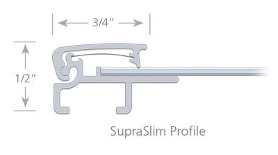 Illustration of how the SupraSlim top can be used to build a narrow 3/4" profile Snapframe and only 1/2" deep (all other parts must be purchased separately)