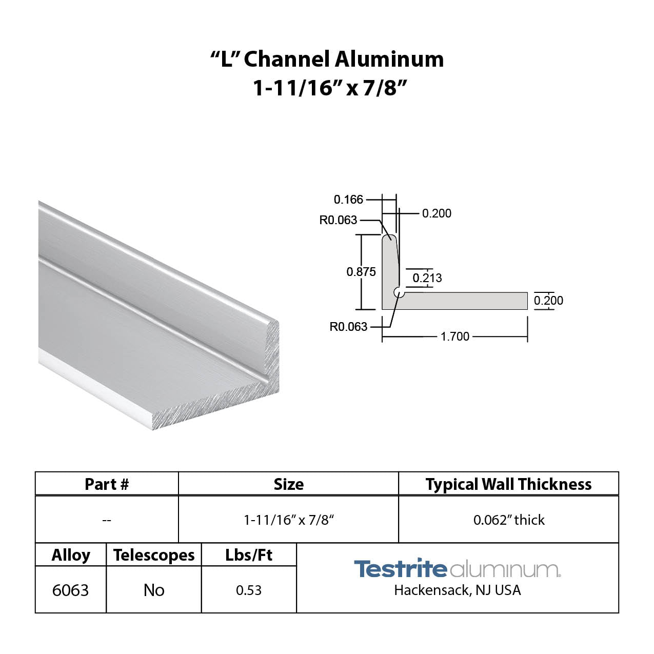 7/8" x 1-11/16" Aluminum L extrusion Aluminum corner bracket extrusion corner key 0.2" thick over 3/16" thick under 1/4" thick aluminum L extrusion