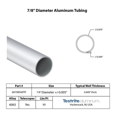 7/8" OD .049" Wall tube .0875" OD 0.870" OD Round aluminum tube anodized mill finsih 6063