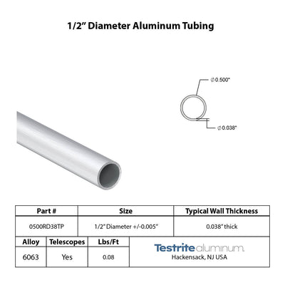 1/2" Diameter drawn aluminum tubing print .038" wall .035" wall