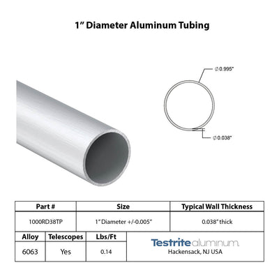 1" Diameter drawn aluminum tubing print .038" wall similar to .035" wall