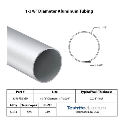 1-3/8" Diameter drawn aluminum tubing print .038" wall similar to .035" wall