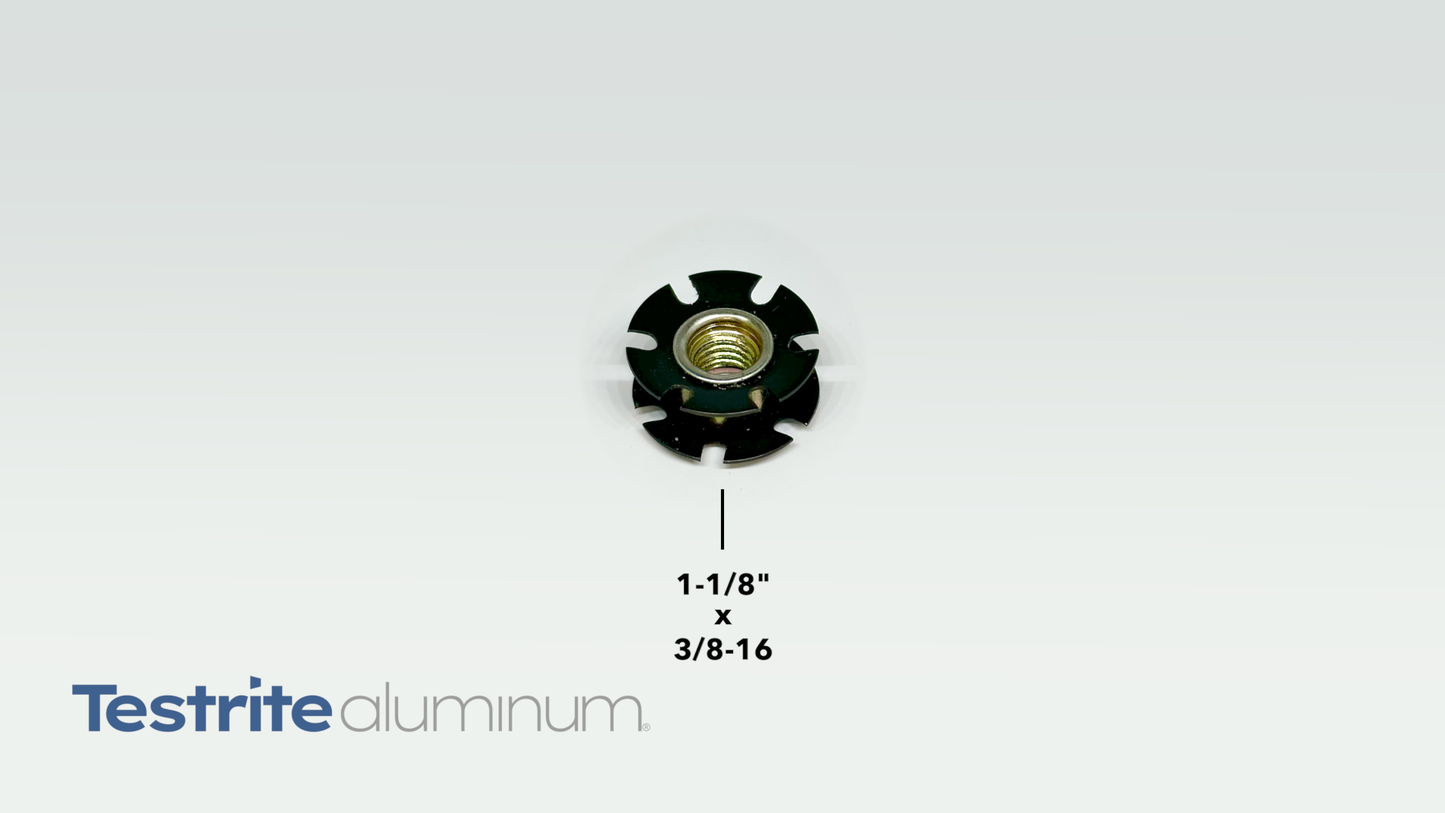 Threaded insert 1-1/8" x 3/8-16 press fit star insert