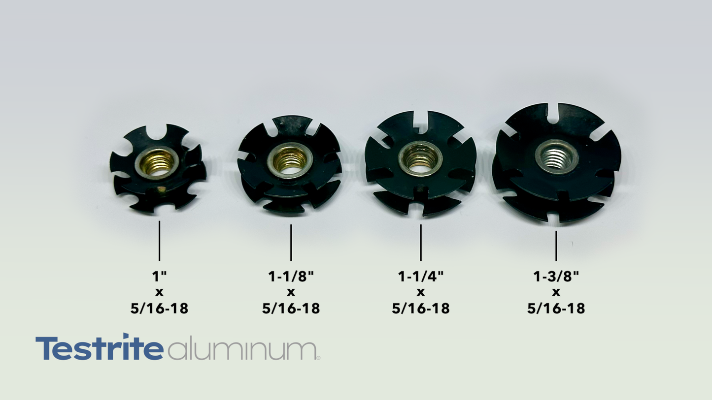 Threaded insert for 1-3/8" x 5/16-18, 1-1/4" x 5/16-18, 1-1/8" x 5/16-18, 1" x 5/16-18 press fit star insert