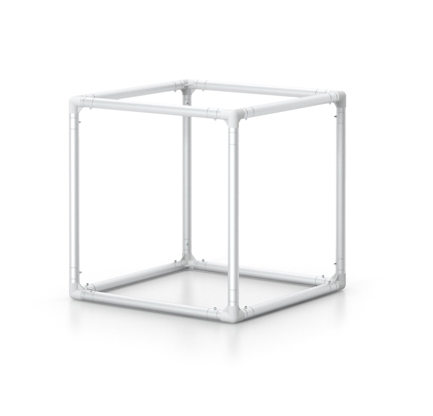 Assembled aluminum tubing cube with plastic corners which you can buy as parts